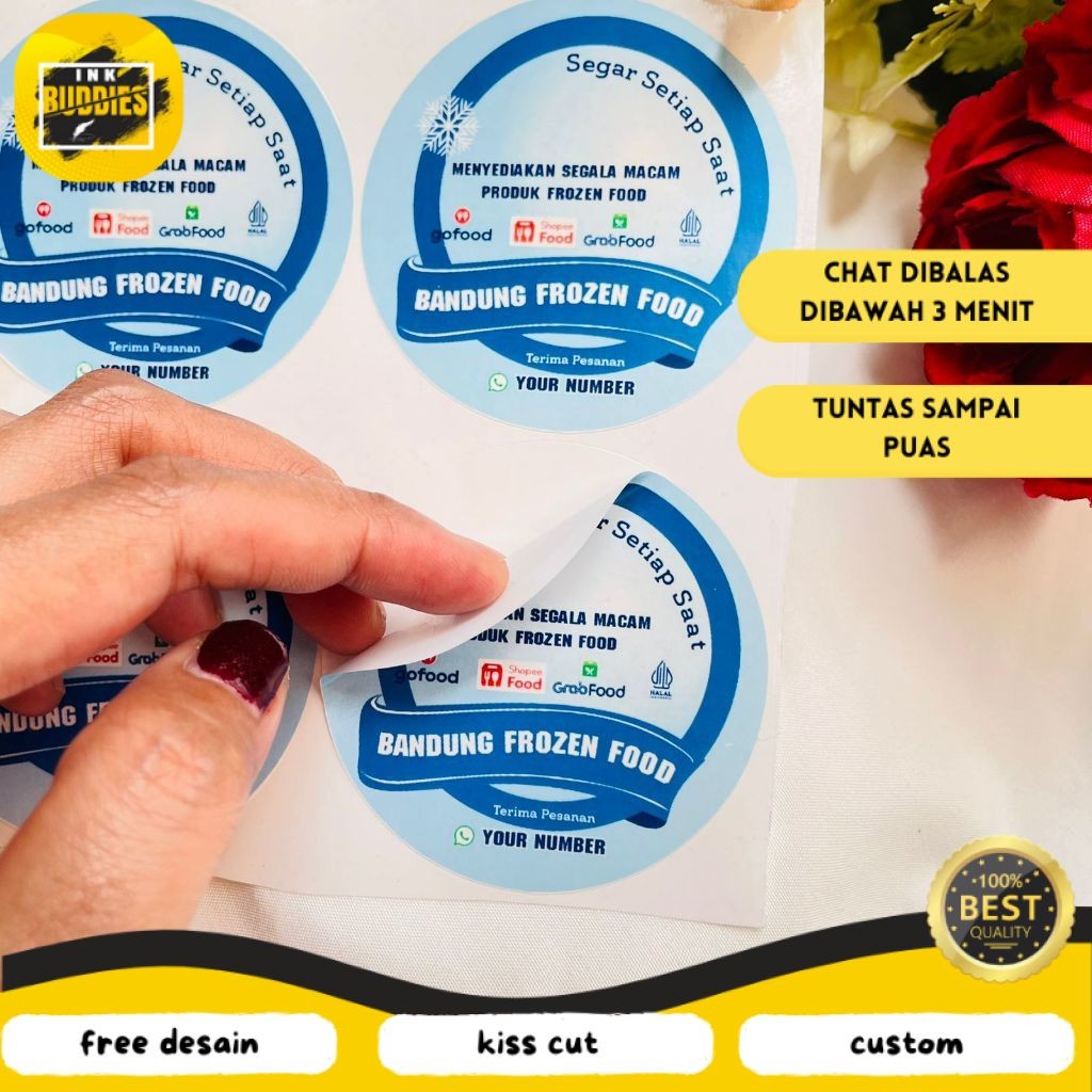 

INB 9-15 Sticker Label Kemasan Vinyl Stiker Makanan Anti Air Beku Frozen Food Free Desain Logo