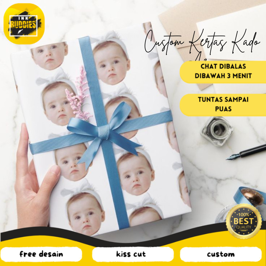 

INB Kertas Kado Custom Desain Muka Wajah Aesthetic Bisa Tambah Tulisan Wrapping Papper Hadiah