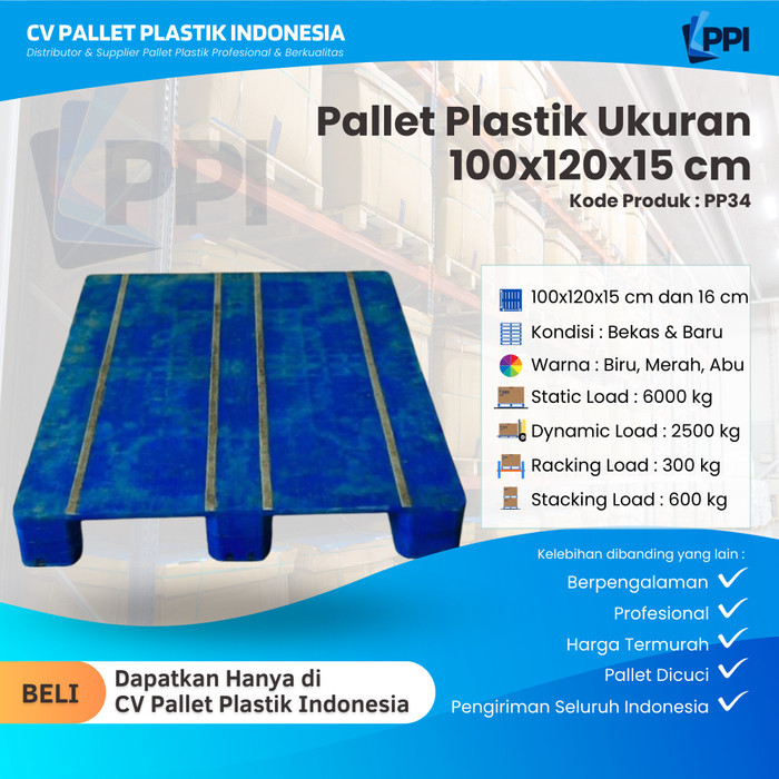 

Pallet Plastik Bekas/Baru Ukuran 100x120x15 cm – PP34 / Pallet Plastik Biru / Pallet Plastik Plat