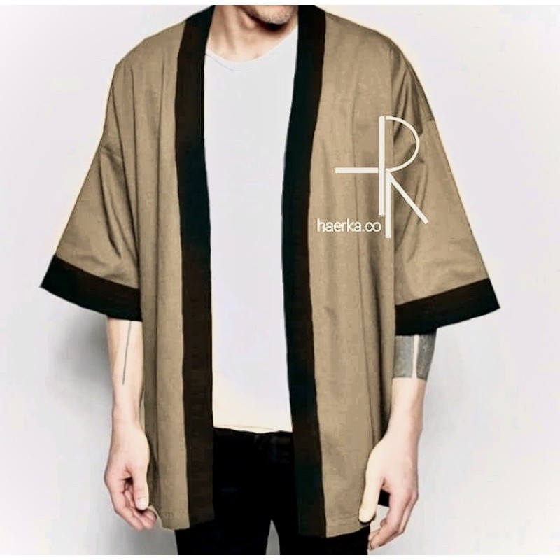 RAIKENI Kimono GRID | Kimono Jepang Cokelat | Kimono Cardigan | Jaket Pria Jepang | Kimono Unisex Cr