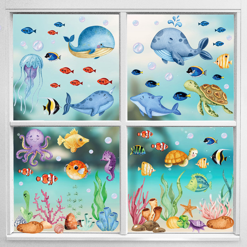 

Ocean Window Stickers Under The Sea Turtle Bathroom Decor Stickers for Kids Baby Boy Girl Bedroom Nursery Living Room Classroom