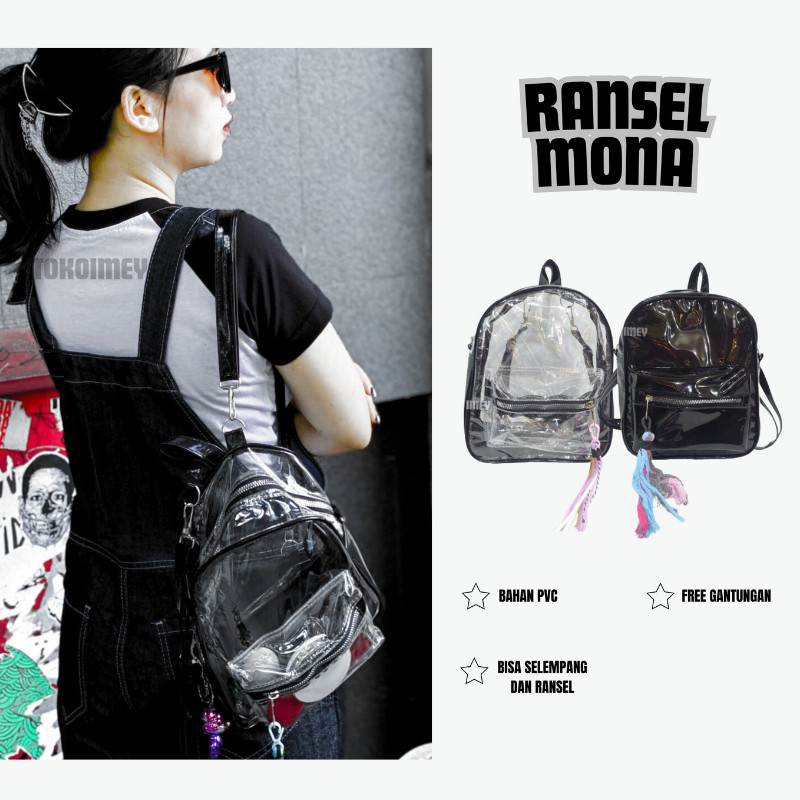 Tas Ransel Mini Mona Wanita PVCTransparan Tas Gendong Mika Korea Style Tas Konser Lucu PROMO