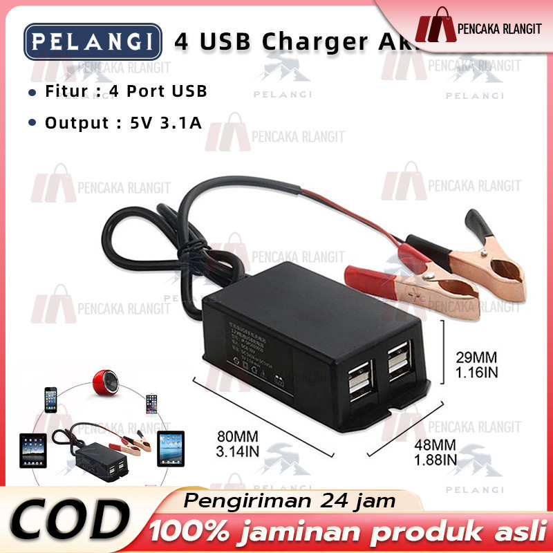 4 USB Charger Aki di Motor - Sambungan Charger HP ke Aki Motor - Casan HP di Motor - Charger Motor A