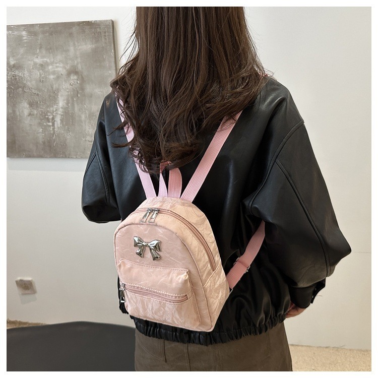 Tas Ransel Kecil Kulit Wanita Lucu INS Ransel Cetak Fashion Kasual Tas Sekolah Pink Gaya Korea Serba