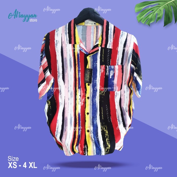 "Z.TRN" - Kemeja Daily Pantai Full Print Multi Color Salur Pria Wanita Hawai - M