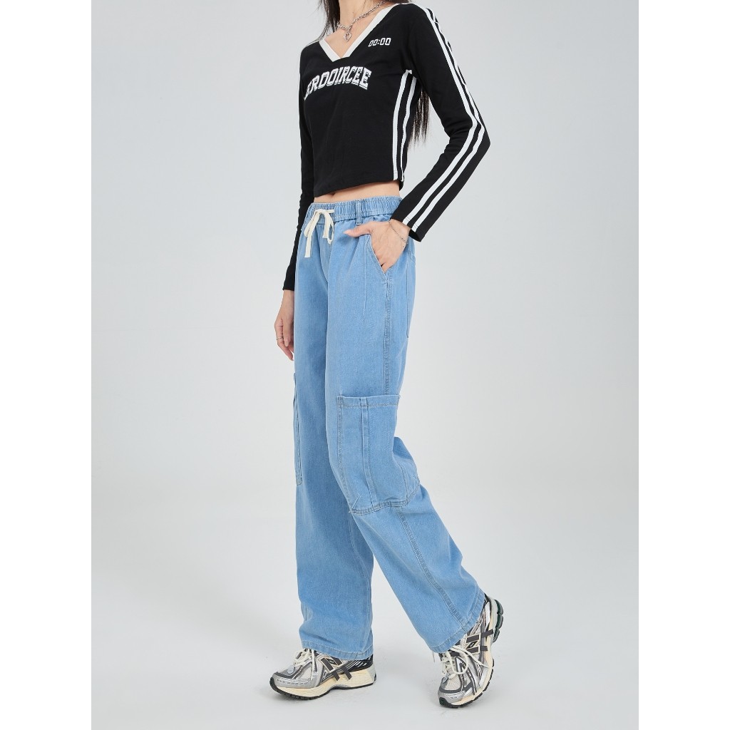 FUFU Celana Jeans Wanita/Pinggang Tali Karet/Celana Highwaist Pinggang Karet Tali/Jeans Highwaist Ka