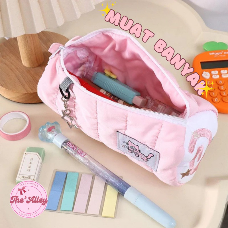 

Tempat pensil keriting gaya Korea, tas kosmetik keriting canggih, tempat pensil estetika gaya Korea