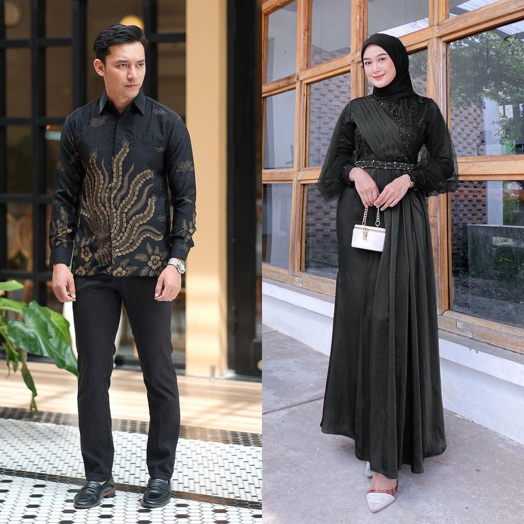 Kebaya Kondangan modern NAYAKA BATIK MELODY BLACK SERIES - Baju Couple Pasangan Melody Hitam Dress K