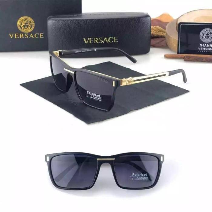 Kacamata Sunglasses Hitam Versace 1066 Polarized Anti Silau&UV - Hitam Doff, Box Optik+Lap
