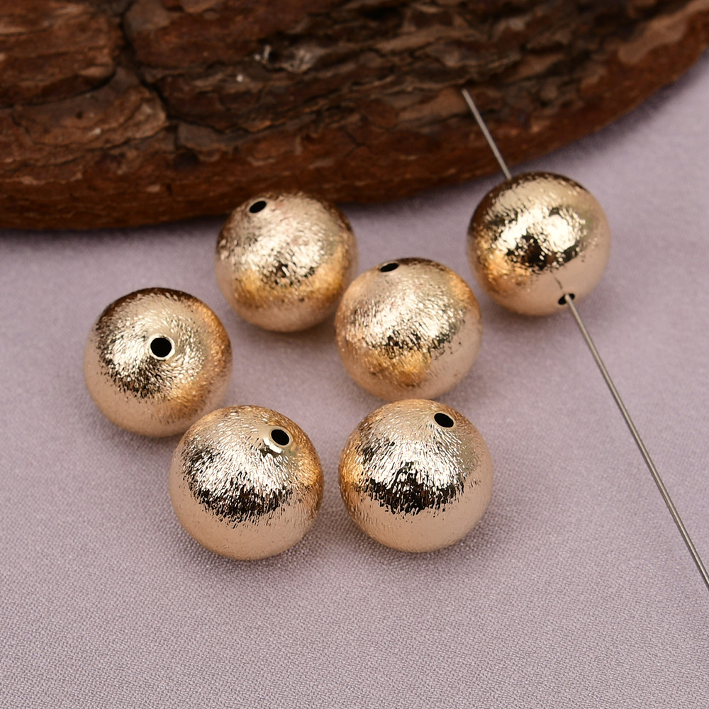 

APDGG Wholesale 20 Pcs 16mm Copper Round Shape Ball Brushed Beads Gold Color Plated Jewelry Findings DIY