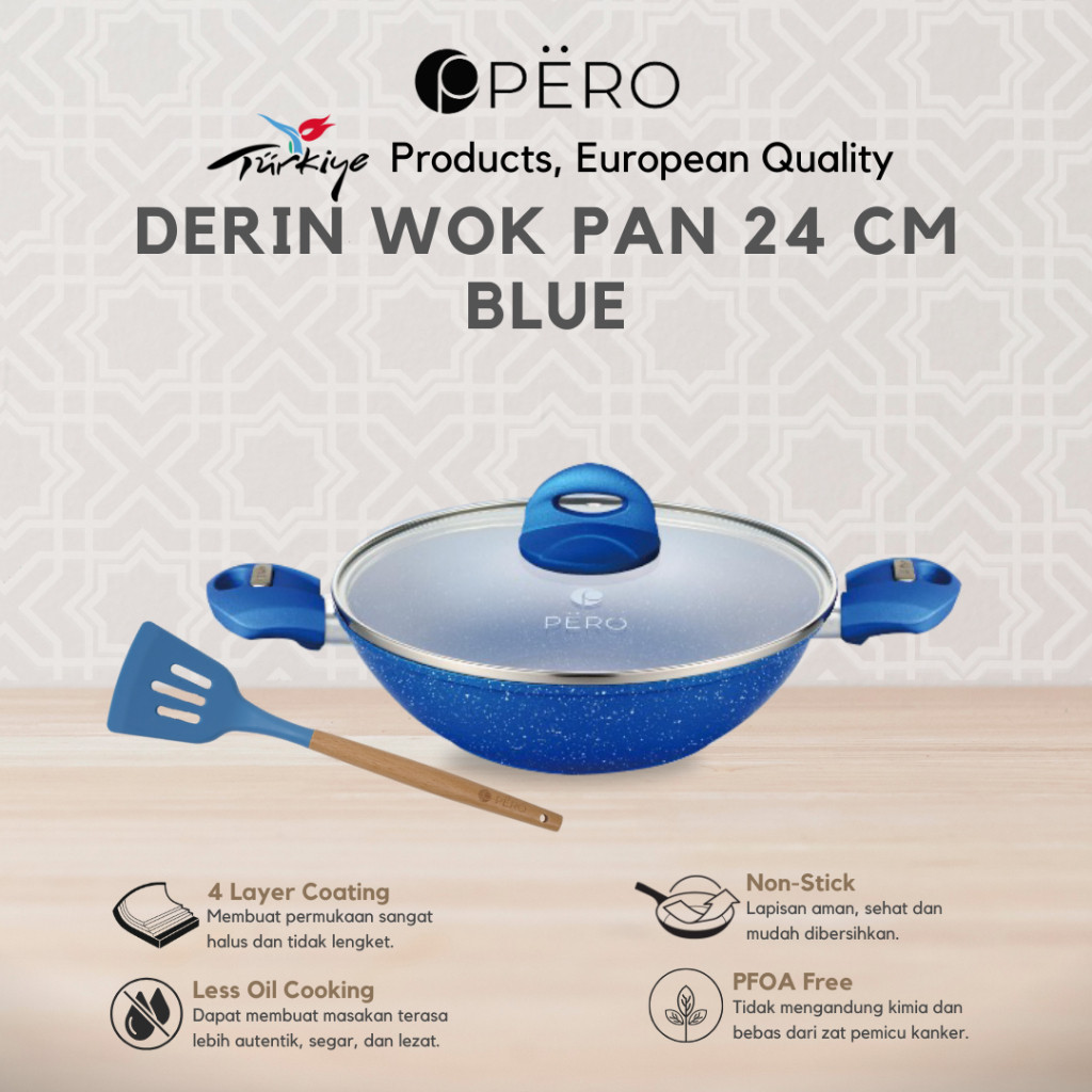 [Promo Exclusive] Pero Derin Woky Pan / Casserole 24cm with Lid Granite / Wajan Panci Penggorengan D