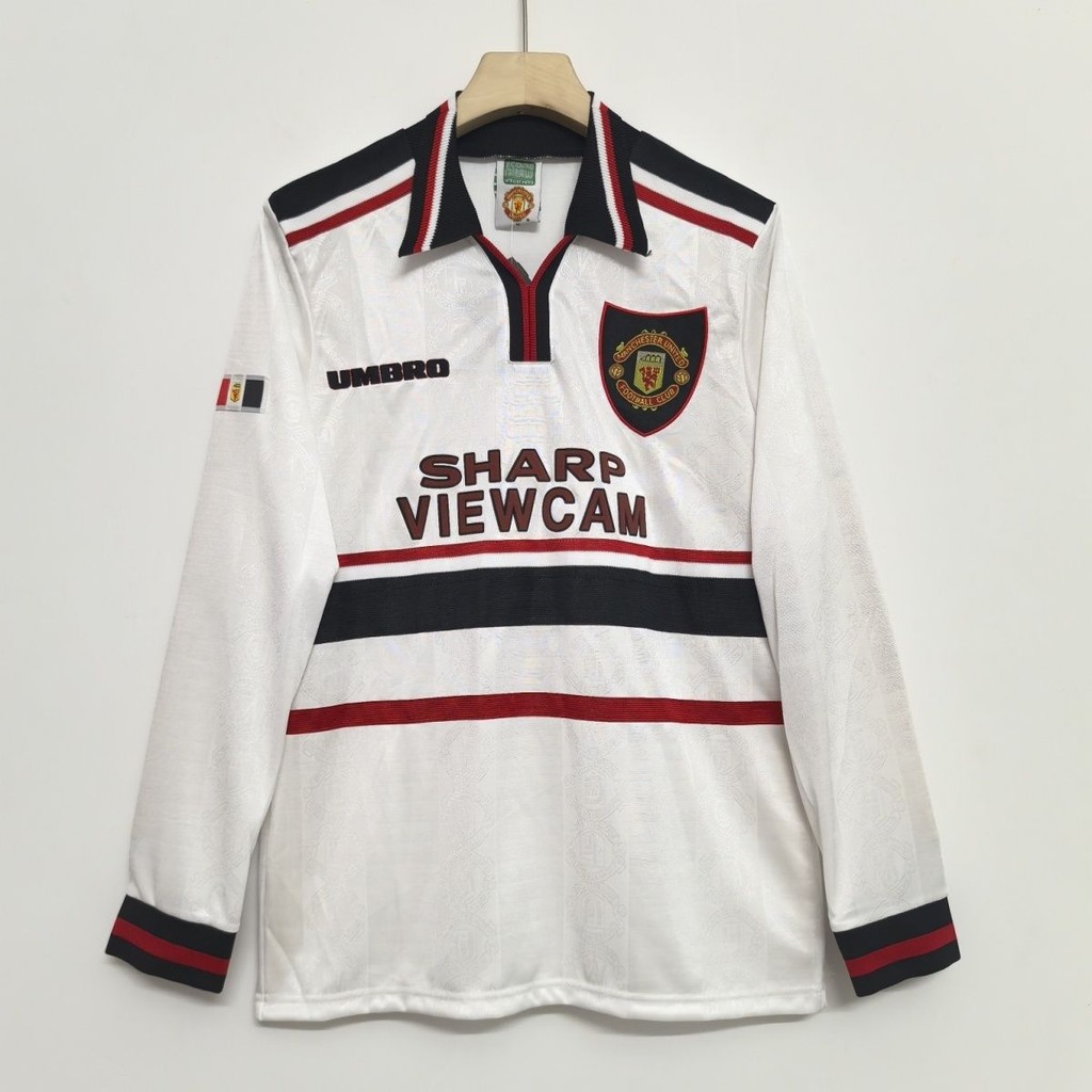 Jersey Vintage 98-99 Manchester United Away Lengan Panjang T shirt pria