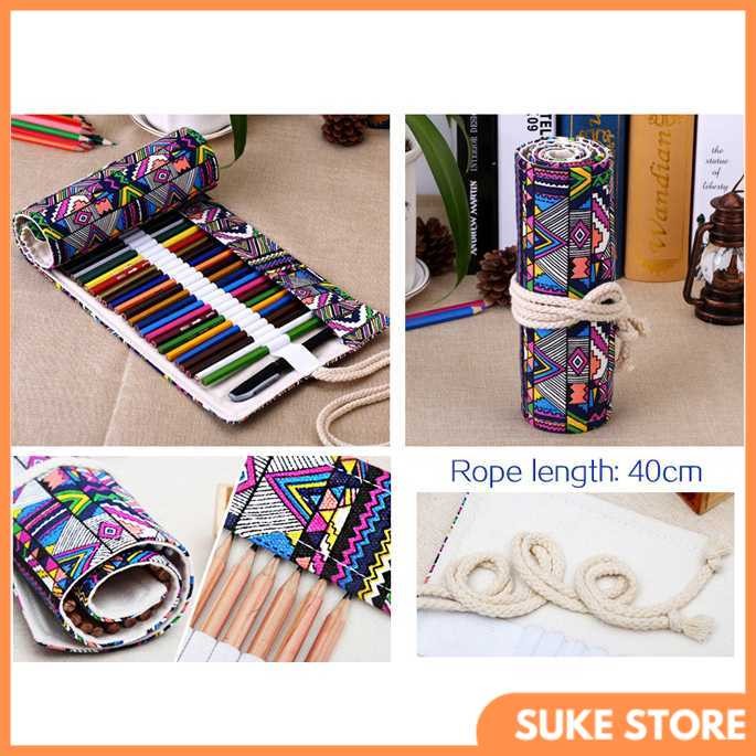 

MARCO Bohemian Tas Tempat Pensil Gulung Canvas 48 Slot 20.5x56cm - EN-71