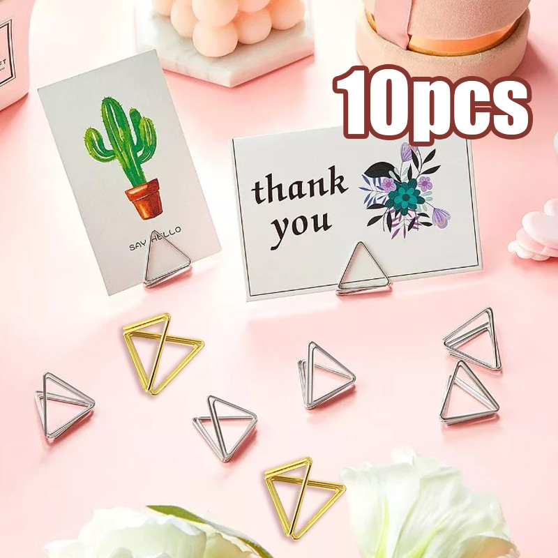 

10pcs Klip Penjepit Kertas Lucu Klip Table Menu Stand Card Price Name Tag segitiga Display Holder Untuk Toko Roti/Kopi