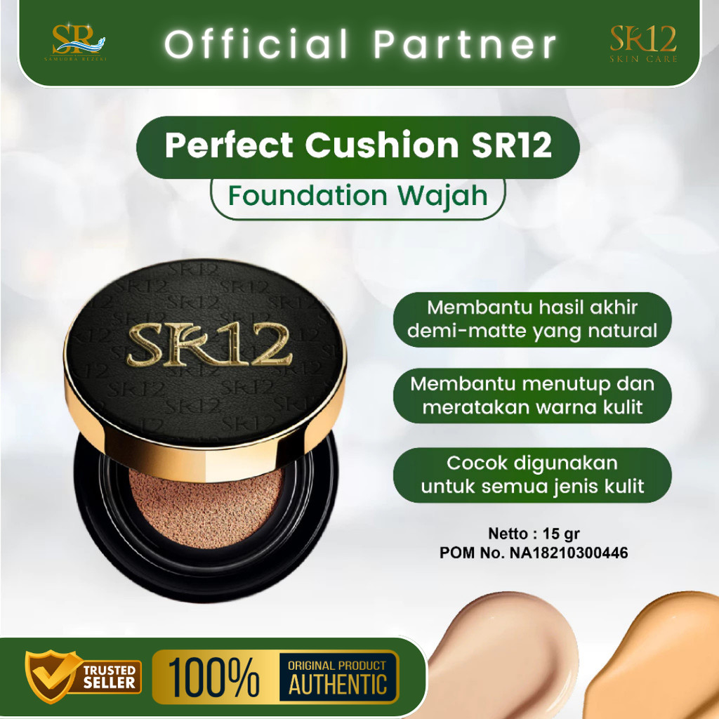Bedak Tabur Perfect Cushion SR12 Skincare Kosmetik SPF 30 - Bedak Padat Full Coverage Mencerahkan