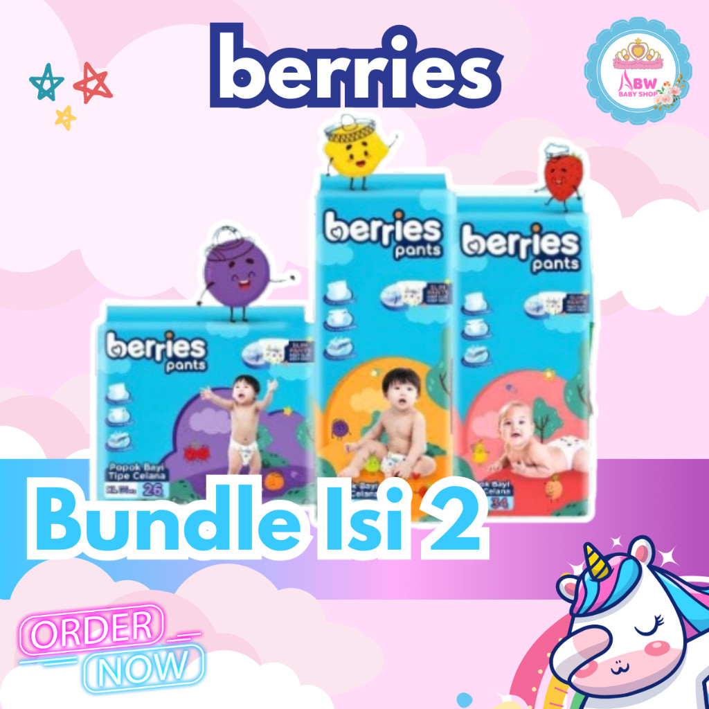 BISA COD BUNDLE ISI 2 Berries Pants Twinpack Popok Bayi Sekali Pakai Tipe Celana Size M L XL lkh7