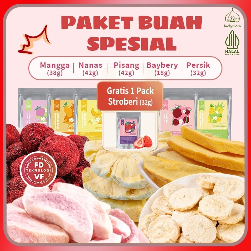 

[Luckymore] HALAL Paket Buah Kering Premium 5 Rasa dan Bonus Stroberi Tanpa Gula Halal Sehat, Super Renyah, Snacks, Dried Snacks, Camilan Sehat, Freeze Dried Fruits, Keripik Buah