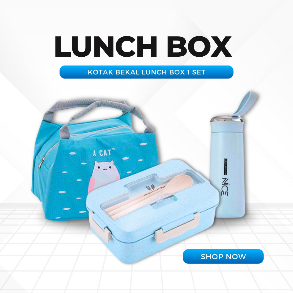 Kotak Tempat Makan Bekal Anak Sekolah Perempuan Laki Laki Lunch Box 1000 Ml Set Tas Botol Minum