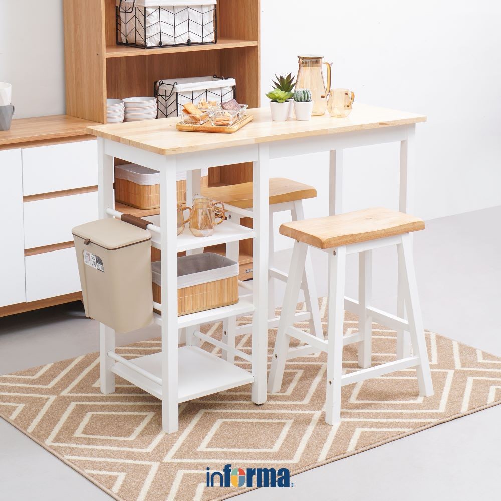 Informa Smith Set Meja Makan 2 Bangku - Putih Dining Table Set Meja Kursi Ruang Makan Aesthetic Furn