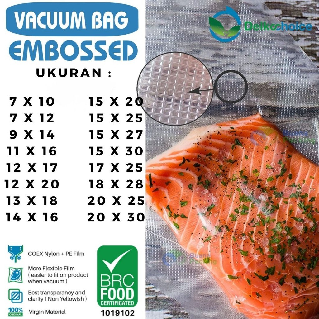 PLASTIK VACUUM / VACUM BAG EMBOSSED EMBOSS EMBOS / PLASTIK VAKUM MAKANAN EMBOS - DELKOCHOICE