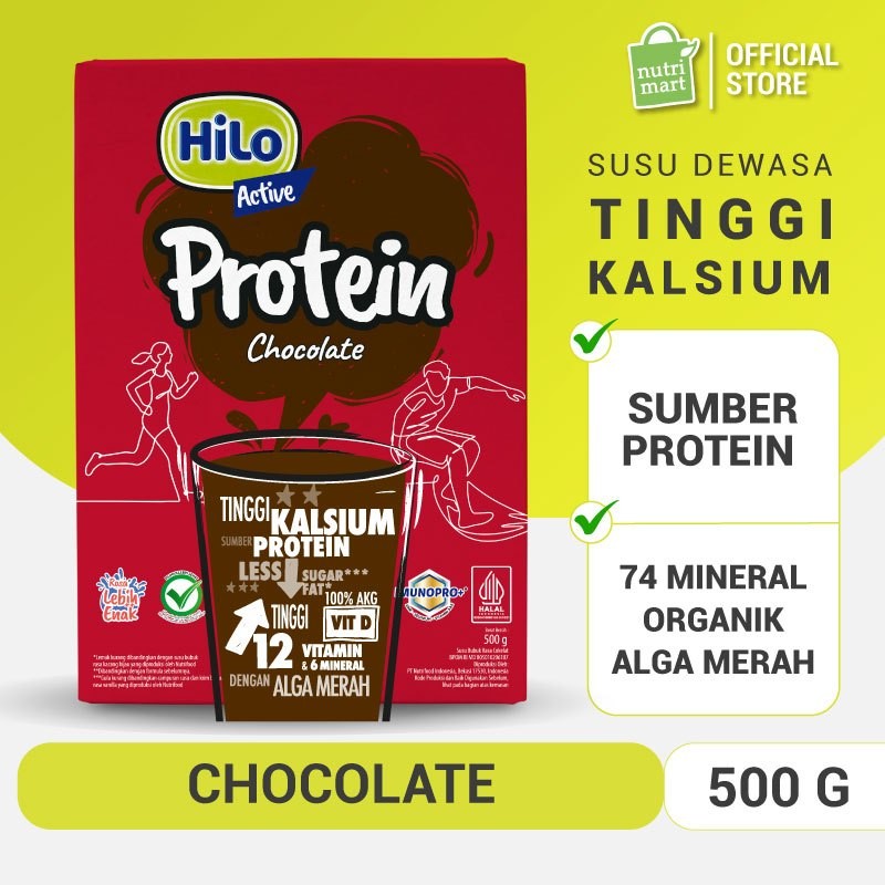 

New HiLo Active Chocolate 500g - Susu Dewasa Tinggi Kalsium Sumber Protein Mineral Organik Alga MerahPremium