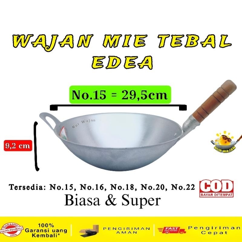 Wajan Mie & Nasi Goreng. Wajan Penggorengan gagang kayu Alumunium tebal ED Nasional | Wajan Panci Mu
