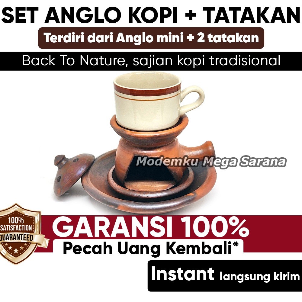 Set Tungku Anglo Kopi Arang Bakar Angkringan Jadul Tanah Liat Gerabah Tatakan Anglo Teh Cangkir Gela