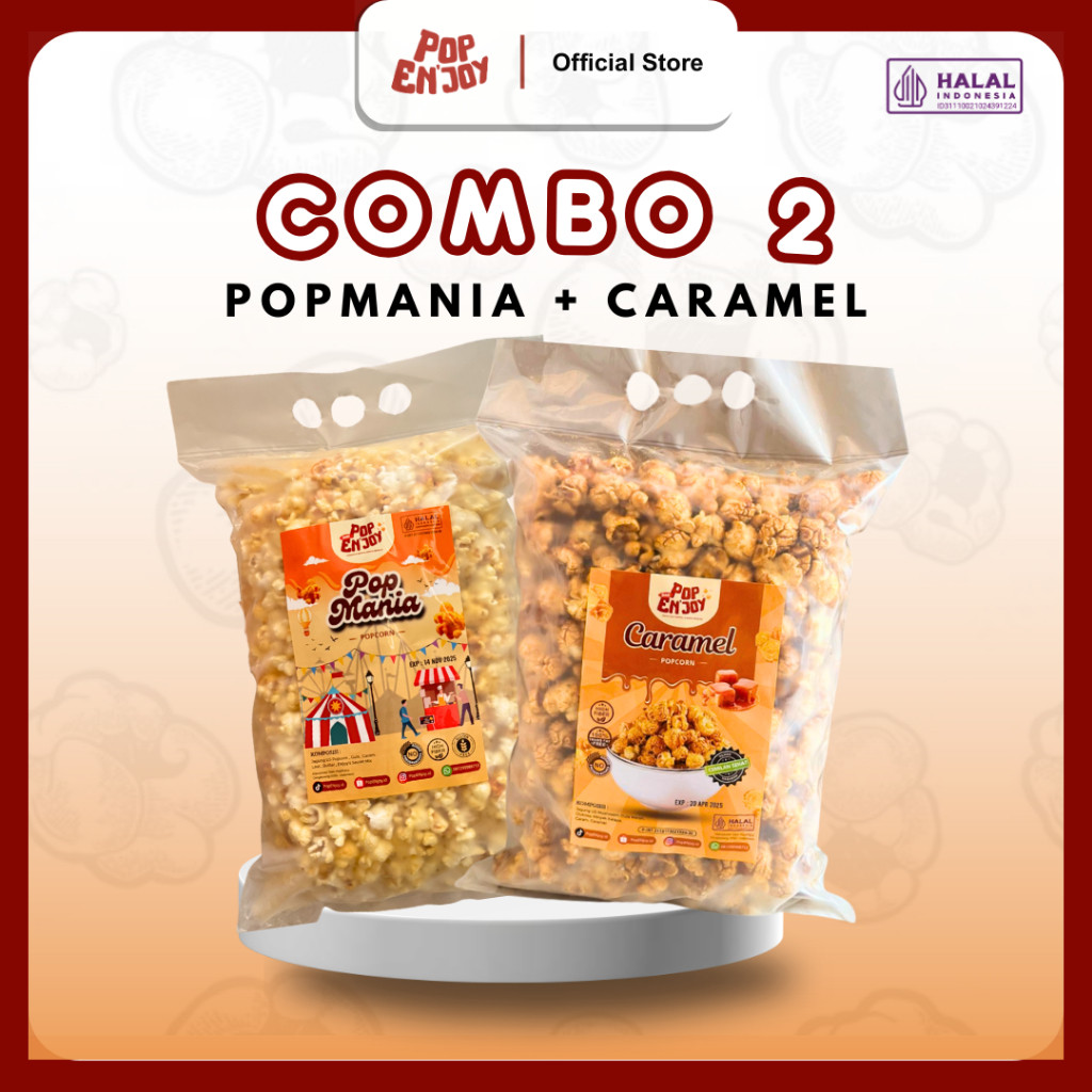 

[COMBO] CARAMEL + POPMANIA POPCORN - PopENjoy / 2 Rasa Camilan Crispy Popkorn Jagung Sehat Premium