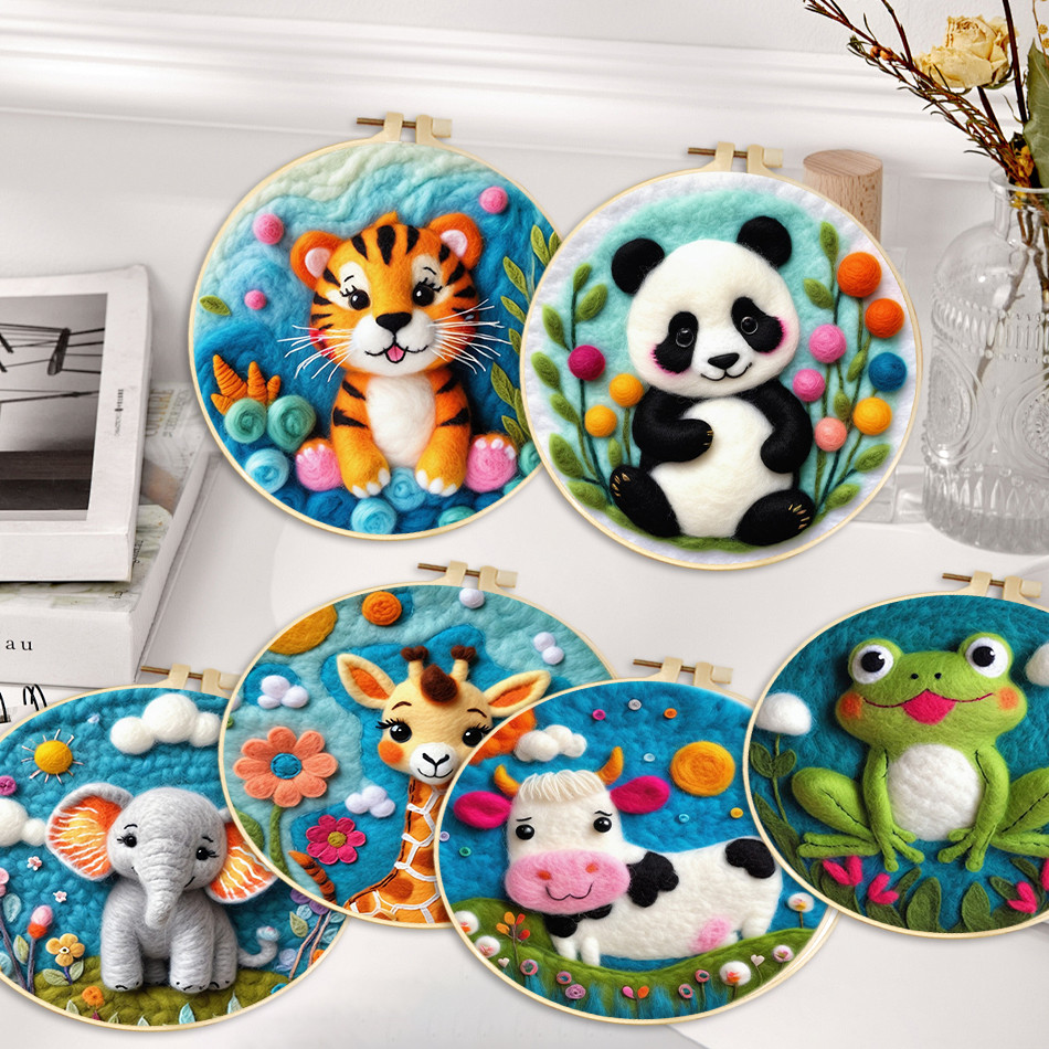 

RUOPOTY Wool Felting Tools Needle Felting Wool Cute animals Wool Felt Package Beginners Painting Crafts Materials Set Handmade