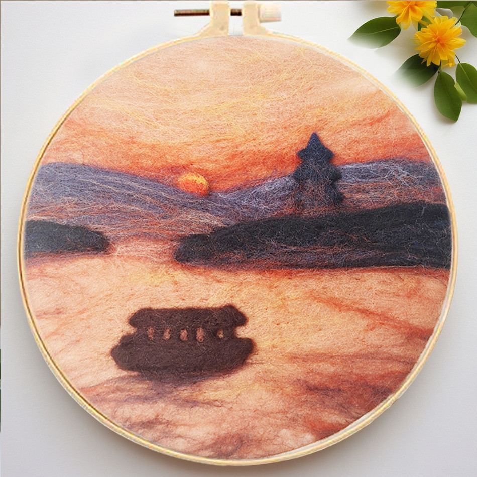 

Needle Felt Starter Set Felt Painting Kit For Beginners Landscape Pattern Wool Needle Felt Set Craft Painting handmade Gift
