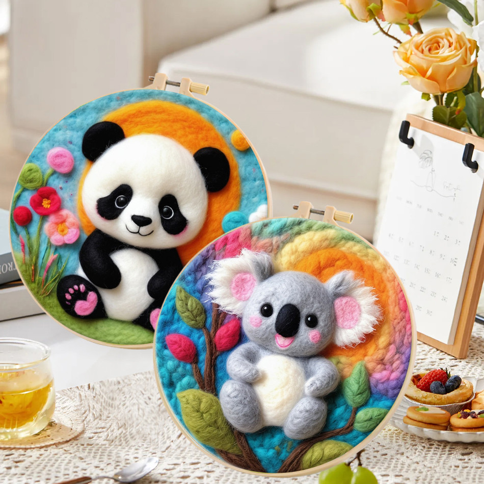 

SDOYUNO Wool Felting Painting Kit Panda Koala Picture Diy Kit Gift Needle Felting adults Craft Supplies Embroidered Patches Set