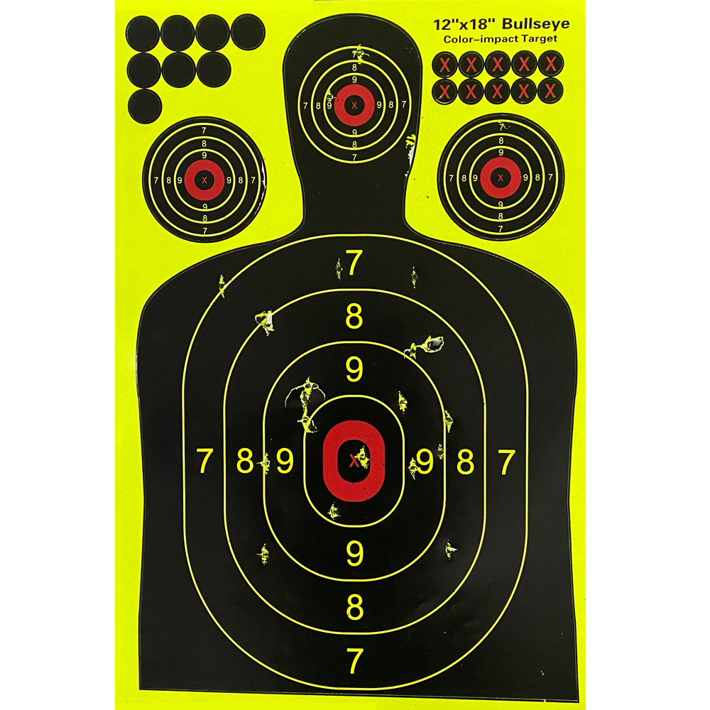 

12"X18" Self-Adhesive Splatter Splash & Reactive(Color Impact) Shooting Sticker Targets(Man Bullseyes Silhouette)-10Pcs