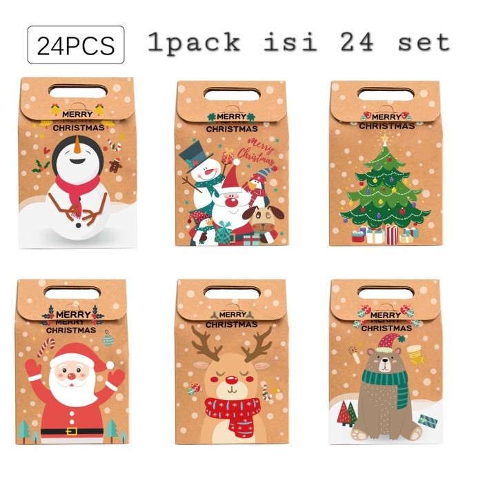 

Kantong Souvenir Natal isi 24 set Paper Bag Santa Goodie Bag Natal Merry Christmas Kado Sovenir Nata