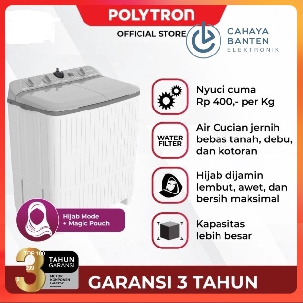 Mesin Cuci Polytron PWM 1076 (2 Tabung) HIJAB
