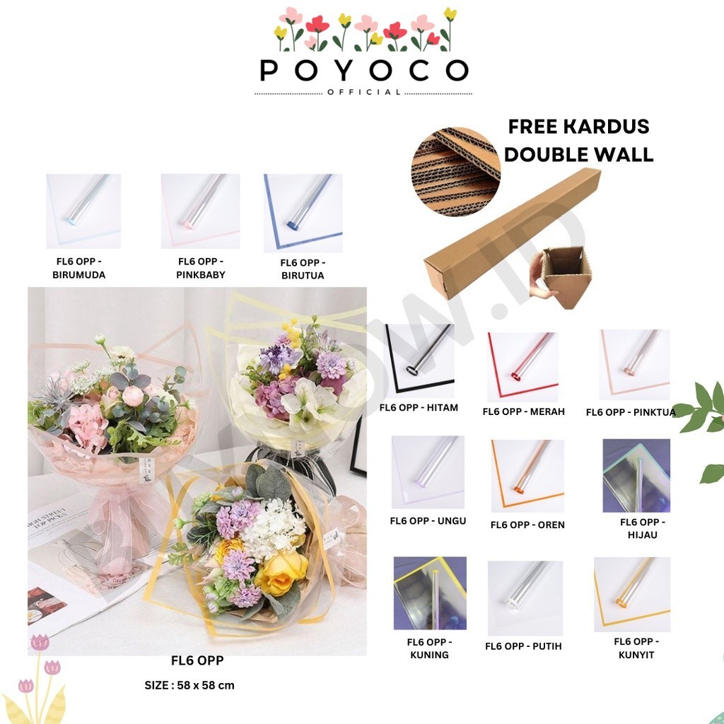 

POYOCO - FL6 OPP 5Lembar-Kertas Bunga Buket Transparan List WARNA / Kertas Buket Bunga Florist Cellophane