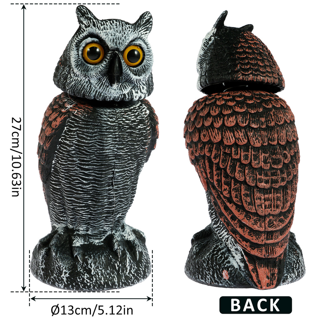 Fake Owl Decoy Lifelike Simulation Owl Bird Deterrent with 360° Swivel Head Realistic Owl Statue Sca