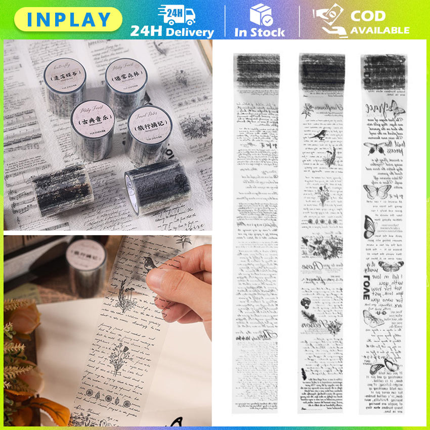 

Washi Tape Vintage / Selotip Motif Tulisan, Kupu-Kupu, Bunga, Daun / PET Sticker Transparan Waterproof