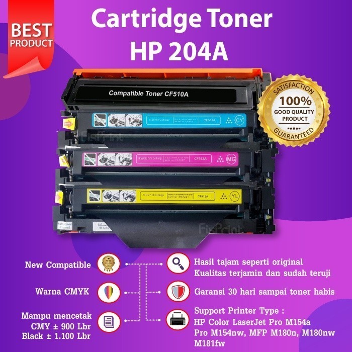 FixPrint Cartridge Toner Compatible 204A CF512A Yellow Printer LaserJet M154a M154nw M180n M180nw M1