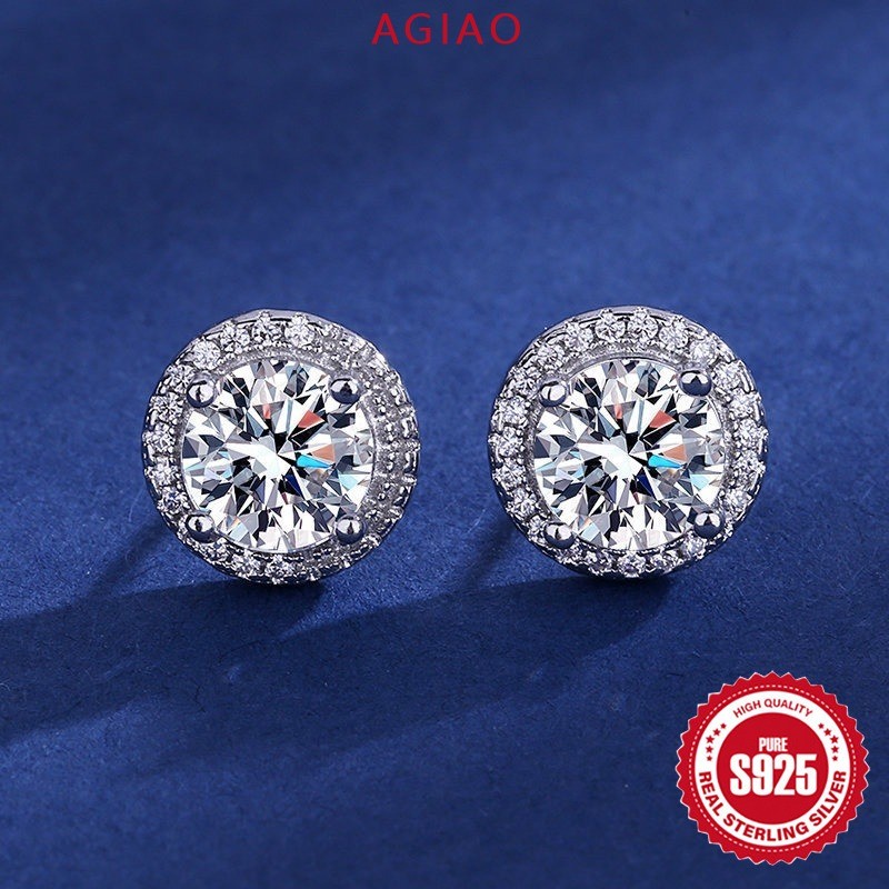 Agiao Anting Pejantan Berlian Penuh Moissanite Bulat Korea 1 Karat Untuk Pria Dan Wanita