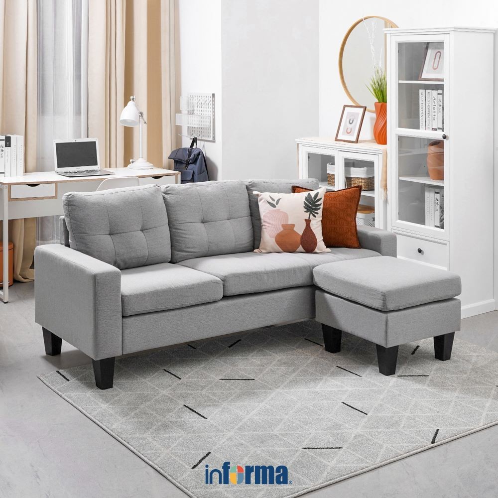 Informa Albris Sofa Sudut Fabric - Abu-Abu Sofa Corner Ruang Tamu Furniture Indoor Rumah Tempat Dudu