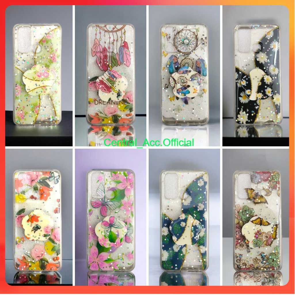 [ REALME 5 | 5I | 5S | 7 | 7I | 7 PRO ] CASE GLITTER BUNGA KUPU-KUPU FREE POP SOCKET