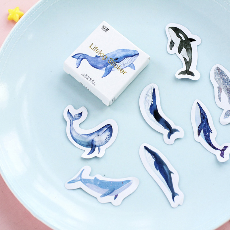 

45pcs/pack Kawaii Whale Label Stickers Decorative Stationery Stickers Scrapbooking DIY Diary Album Stick Label School Supplies