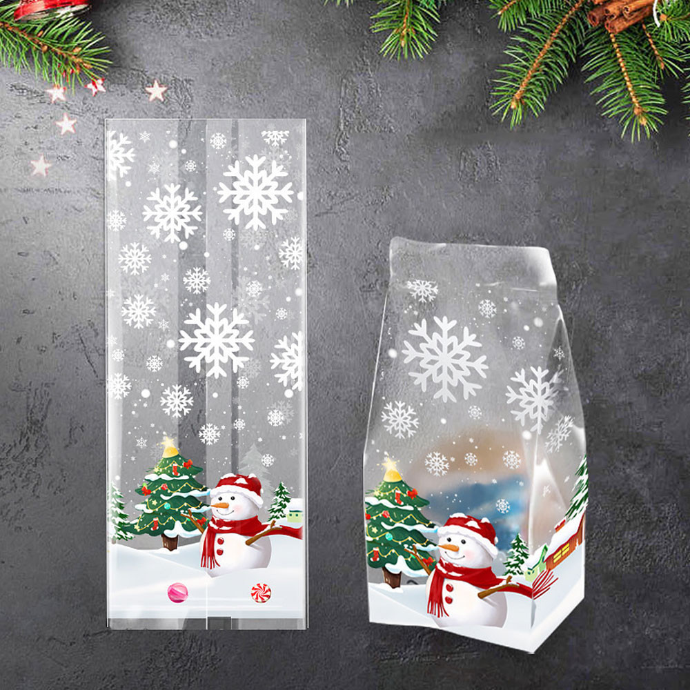 

Cute Snowman Plastic Transparent Gifts Bag Winter Party Decoration Favors Candy Cookie Baking Package Christmas New Year 2024