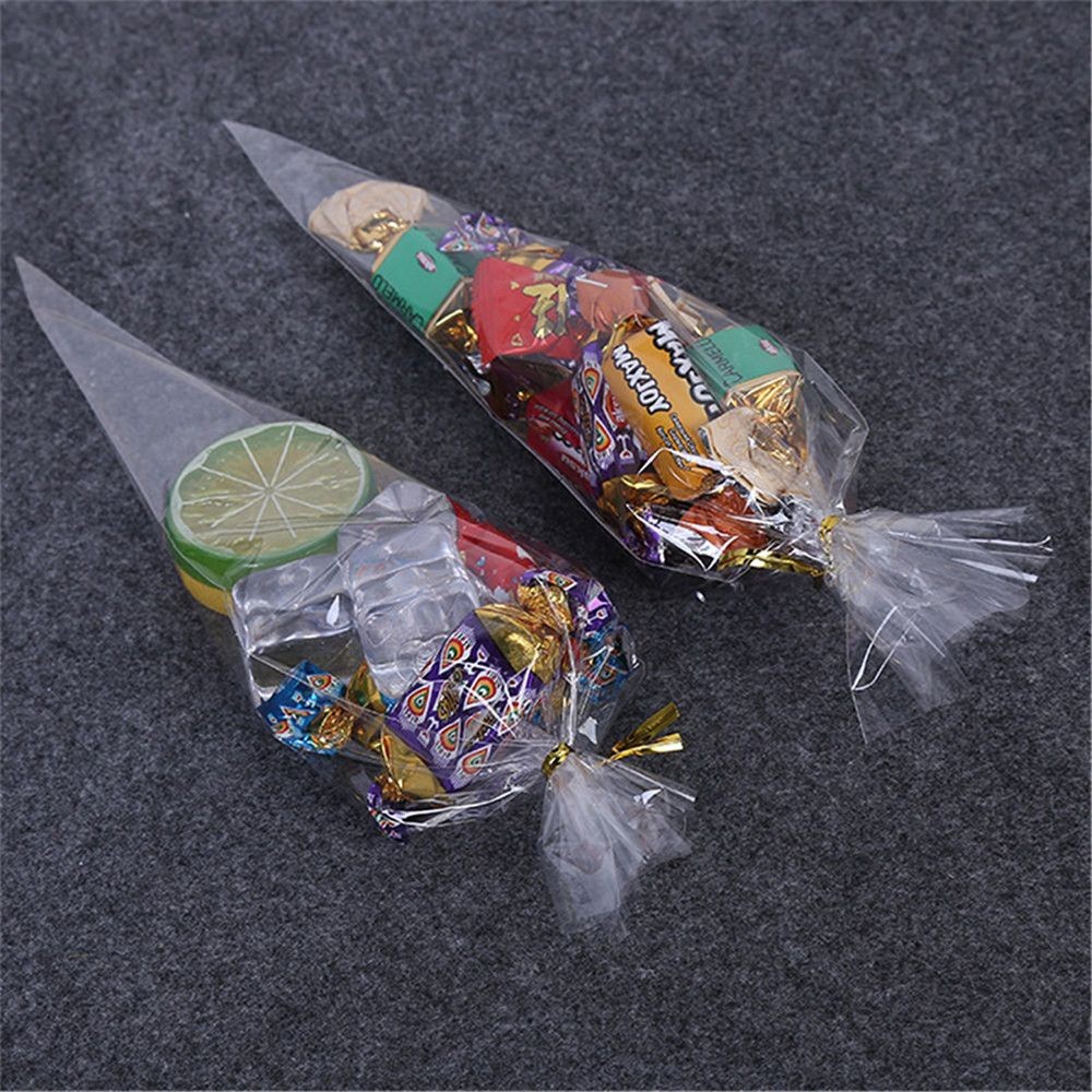 

50PCS Useful Chocolate Flower Wedding Party Halloween Candy Cone Clear Cellophane Packing Bag with Twist Ties Sweet Box