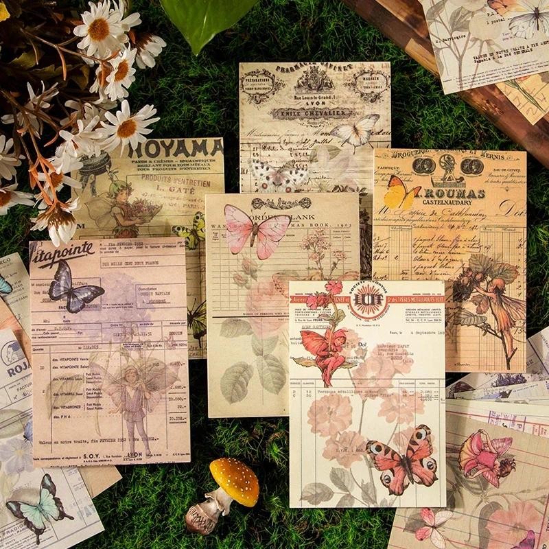 

Journamm 50pcs/pack Decor Materials Paper Butterfly Flowers DIY Scrapbooking Junk Journal Collage Stationery Background Paper