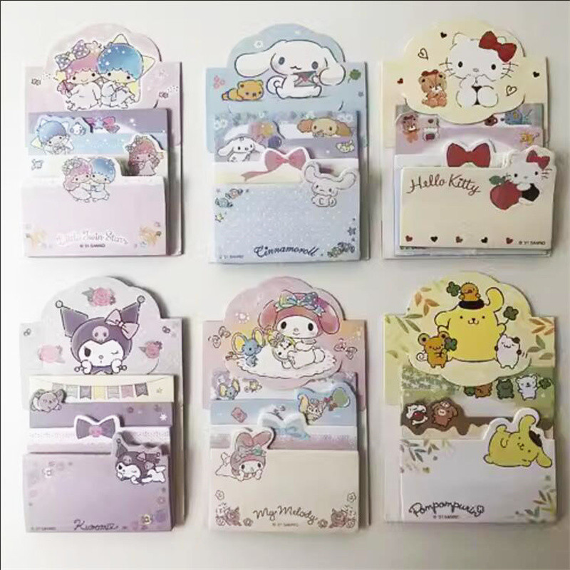 

Sanrio Memo Pad Sticky Notes Melody Kuromi Cinnamoroll 4 Layer Message Note Cute Stationery Label Sticker Post School Supplies