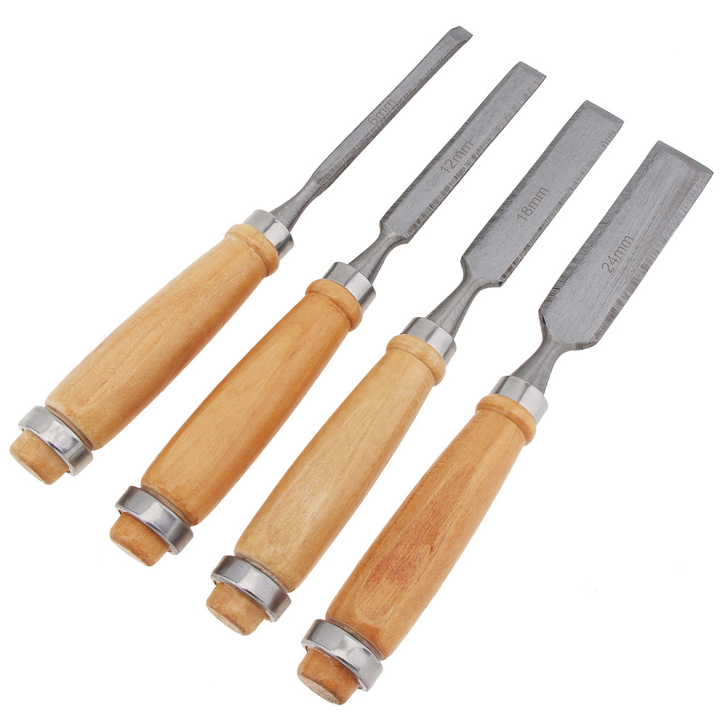 

4pcs Woodworking Chisel Set High Carbon Steel Professional Wood Carving Chisel Sharpener Carpenter DIY Tool 6mm 12mm 20mm 24mm