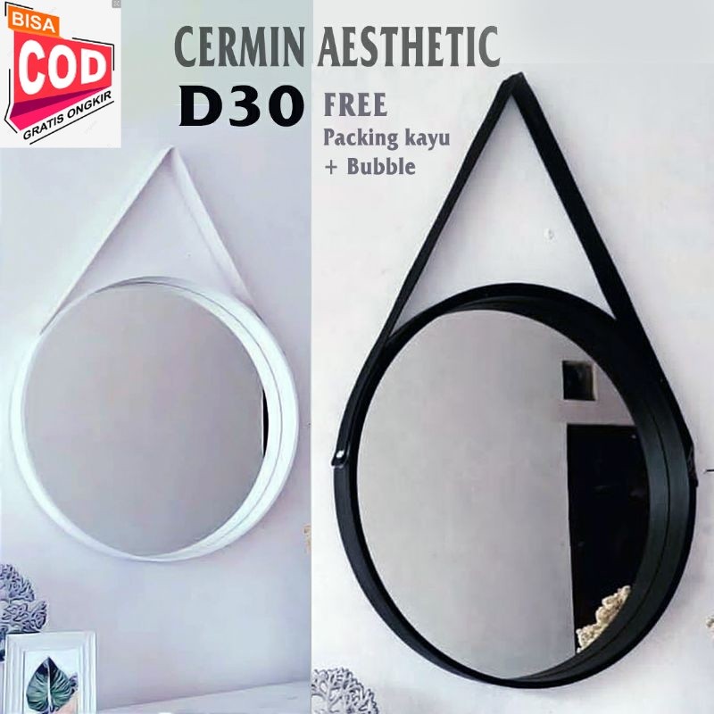 Cermin Bulat Aesthetic / Kaca Cermin Frameless Gantung Tali