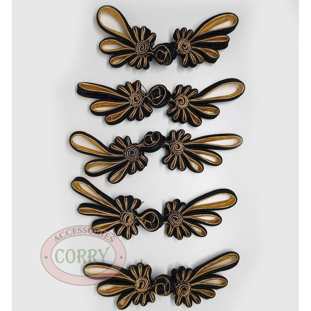 Kancing baju kupu Hitam Emas 5 Pasang cheongsam dress Imlek Jahit Kain