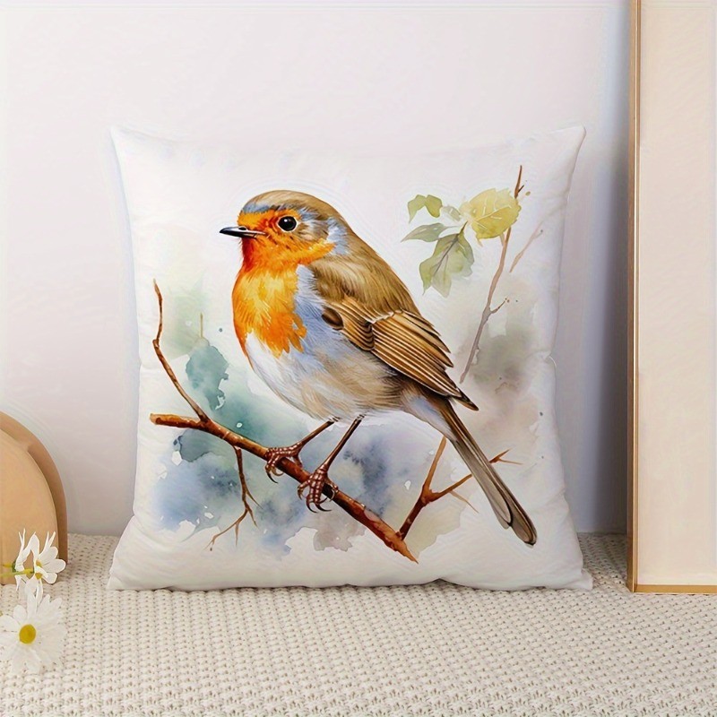 

1pc Painting Bird Pillowcase European Robin Digital Watercolour Throw Pillowcases Home Decor for Living Room Bedroom, and Sofa